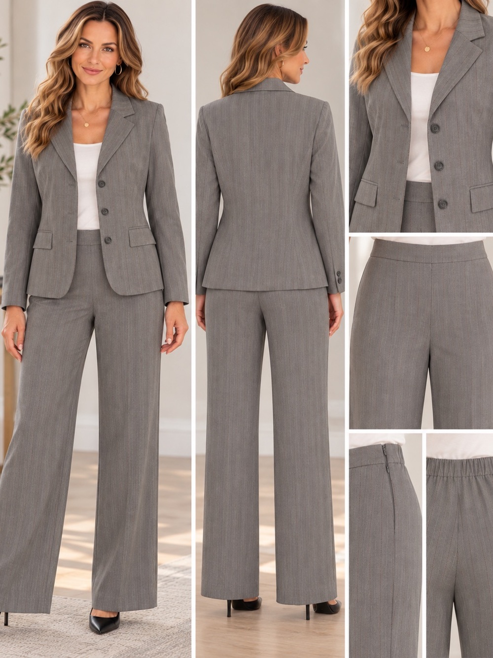 Danny & Nicole Gray Pinstripe Wide-Leg Suit Pants & Blazer